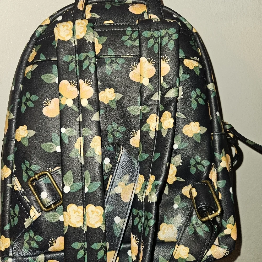 Kohls Purse Mini Backpack Handbag  Black W/ Yellow Flowers